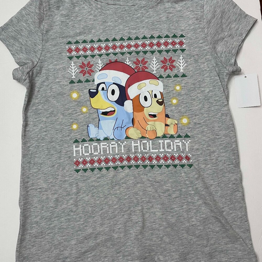 Girls Bluey Holiday Short Sleeve Graphic T-Shirt - Heather Gray